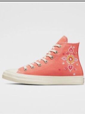 Converse Women's Coral High-Top Sneaker with Floral & Heart Embroidery
